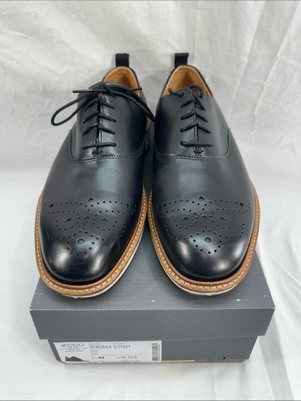 Ecco ST1 Hybrid Derby Oxford Black Leather Men's Shoes US Sz 10-10.5 Euro 44